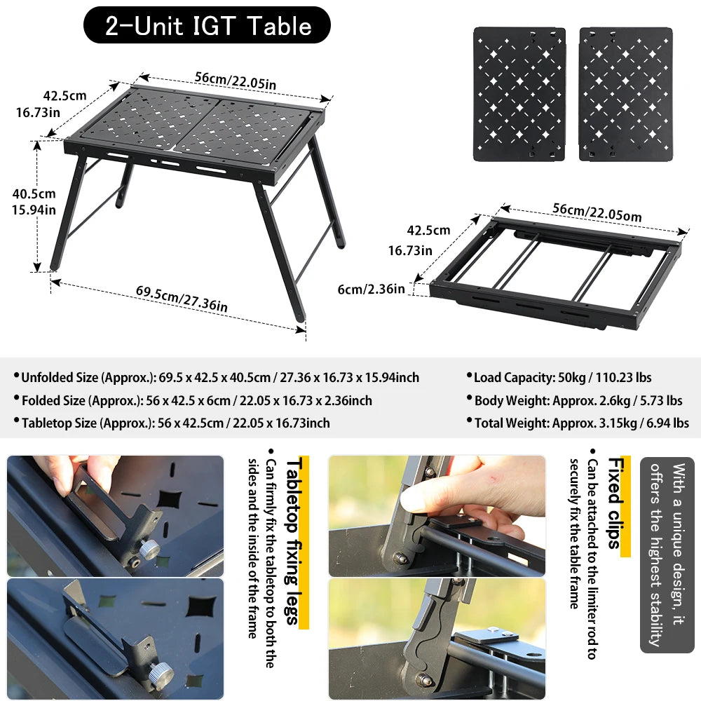 2-Unit Folding Camping Table, Aluminum Top Modular & Expandable, Lightweight, Compact, Durable, IGT Outdoor Table