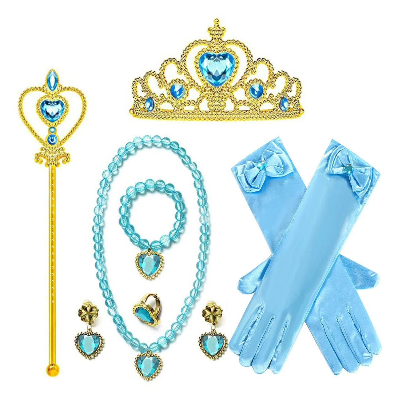 Princess Girls Anna Elsa Accessory Costume Photography Props Gloves Tiara Angle Fairy Wand Jewelry Set Fancy Dress Role Play