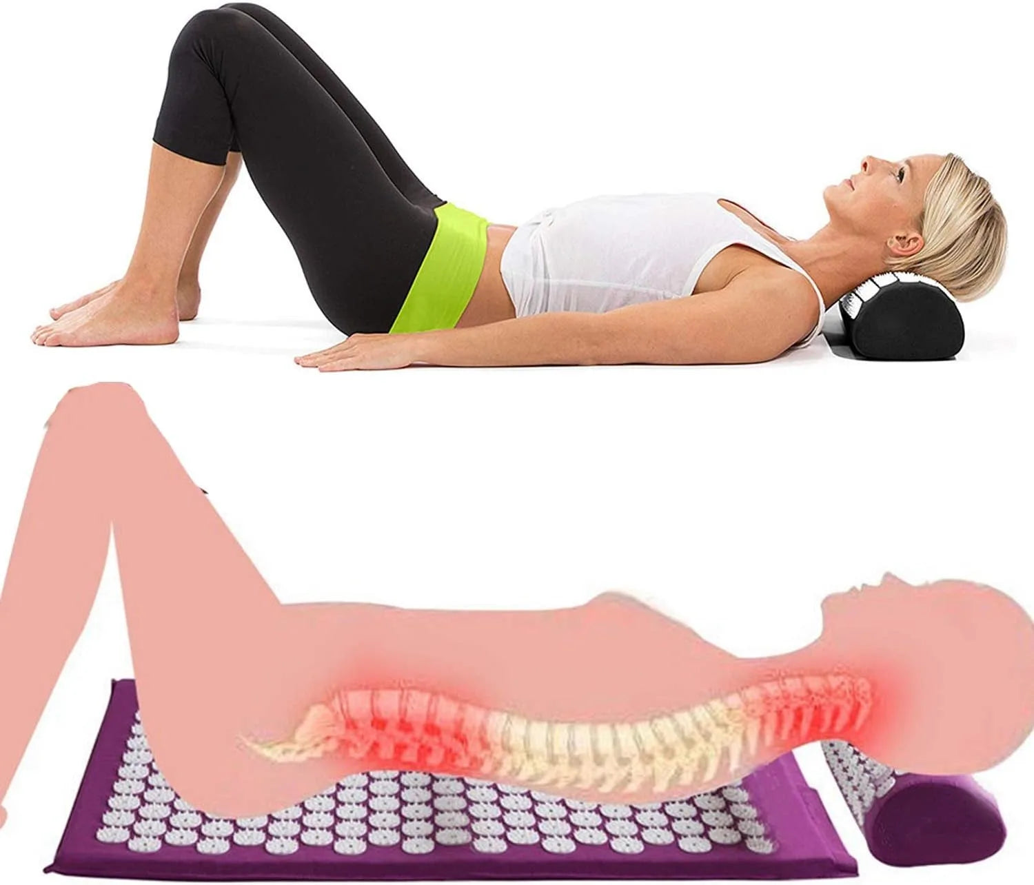 Acupressure Mat Massage Acupuncture Mat and Pillow Set  with Spike Points for Neck, Back and Stress Relief