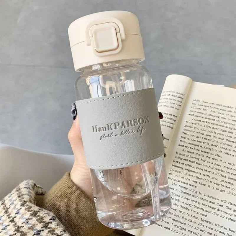 500ml Portable Water Bottle with Straw Creative Cute Leak-proof Plastic Drinking Bottle Milk Coffee Tea Juice Cup Drinkware