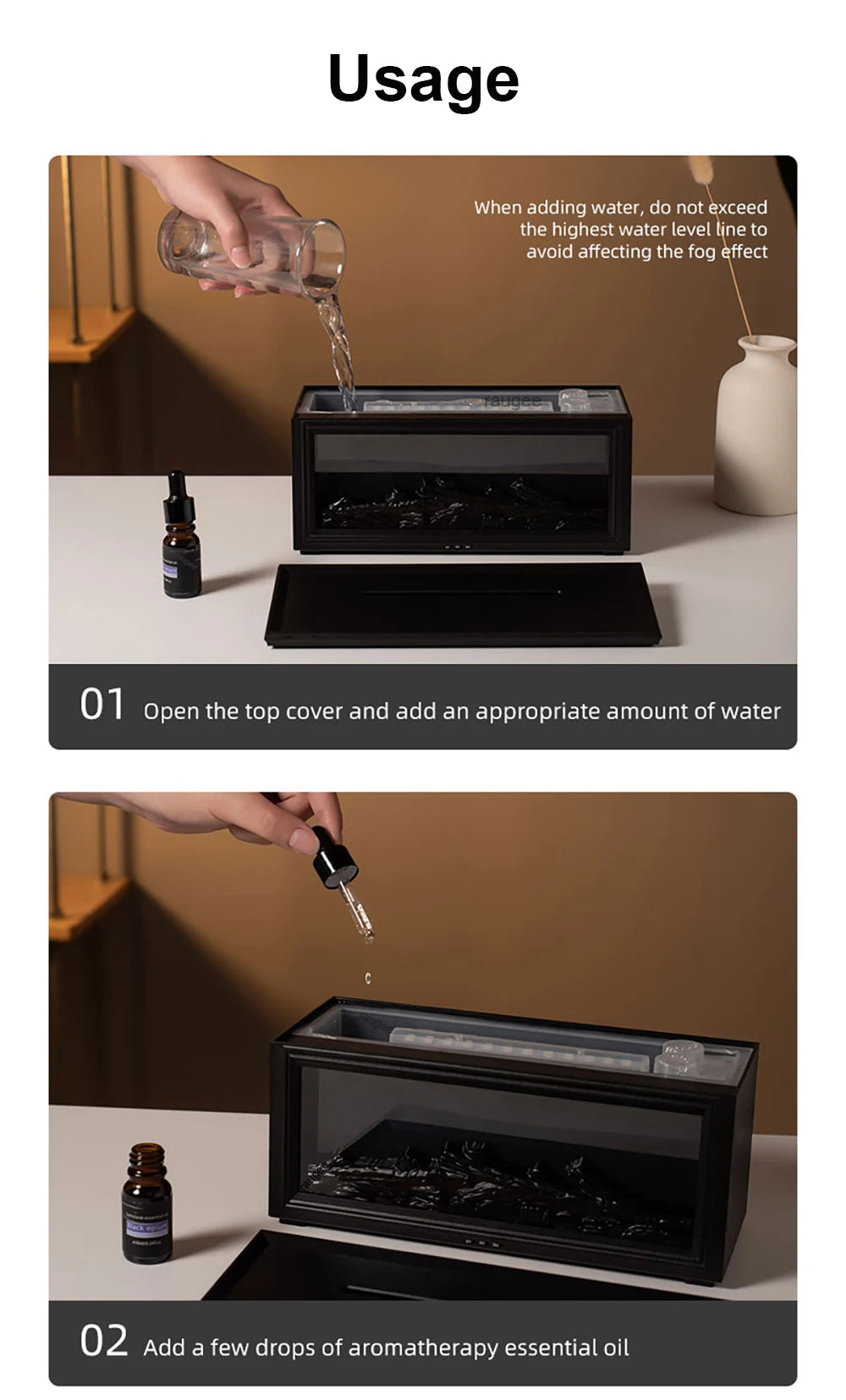 Aroma Air Humidifier Flame Fireplace Essential Oil Diffuser Desktop USB Cool Mist Maker Ultrasonic Aroma Diffuser with Remote