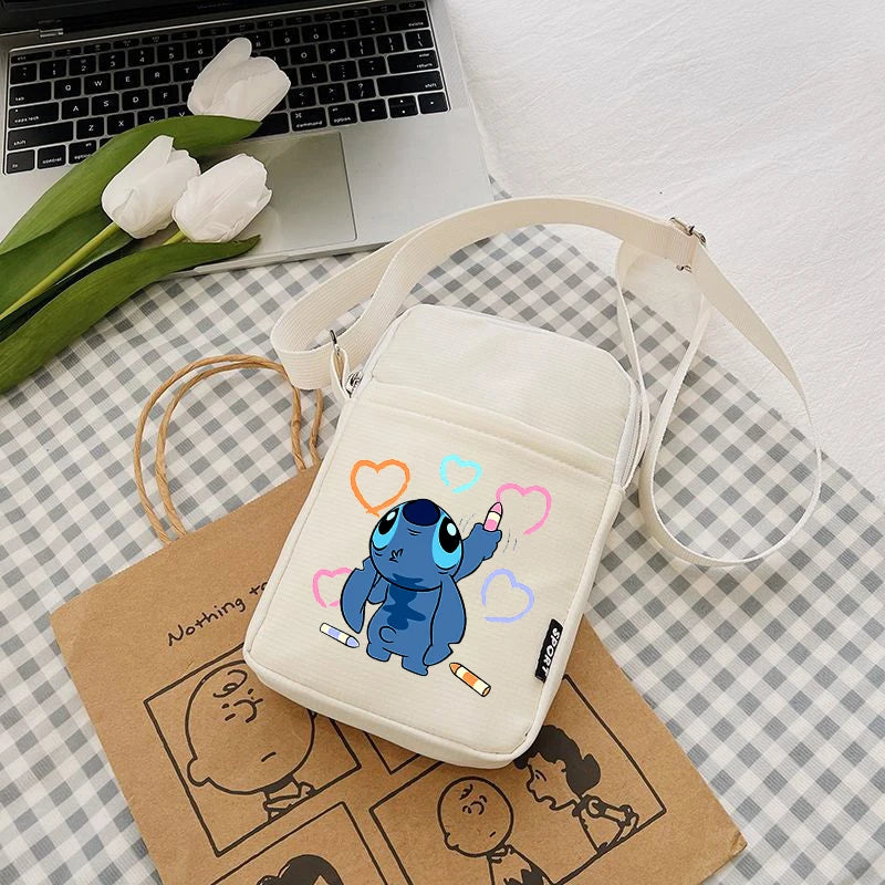 Disney Stitch Fashion Mobile Phone Bags Anime Women Messenger Bag Children Kawaii Coin Purse Girls Portable Crossbody Pouch Gift