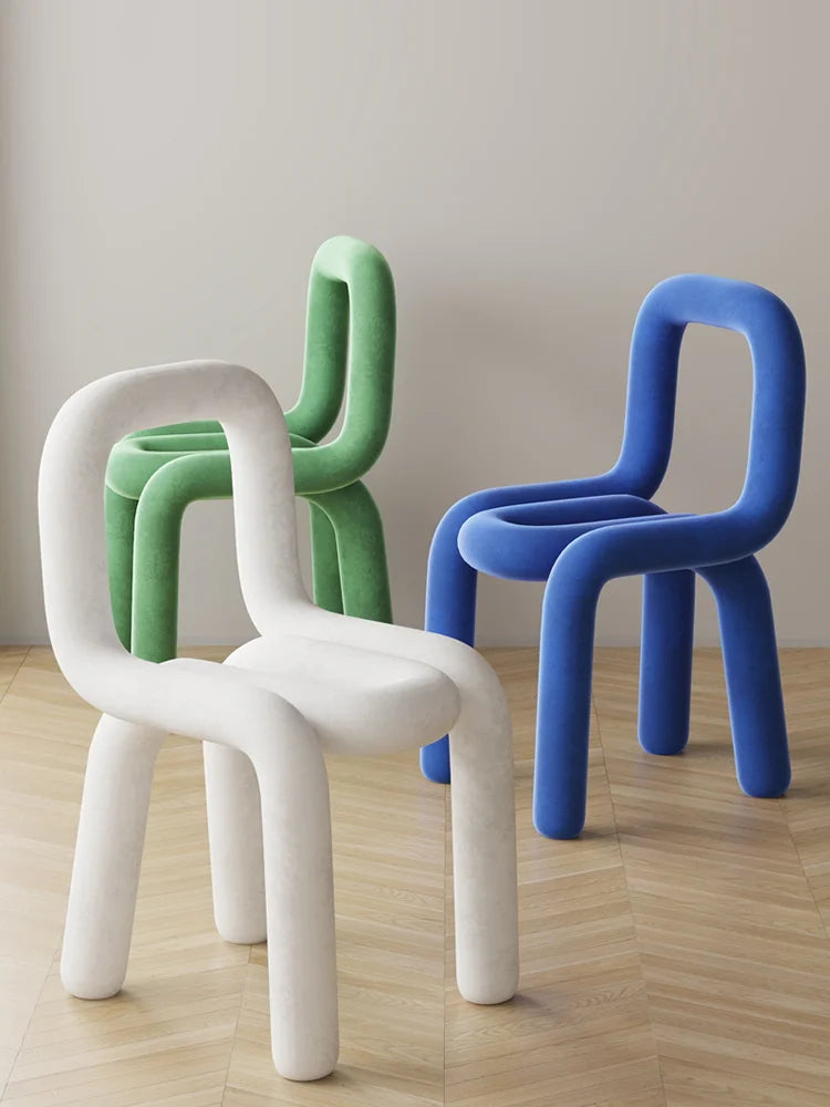 Nordic Style Creative Curved Chair, Plush Upholstered Kids/Accent Living Room Furniture