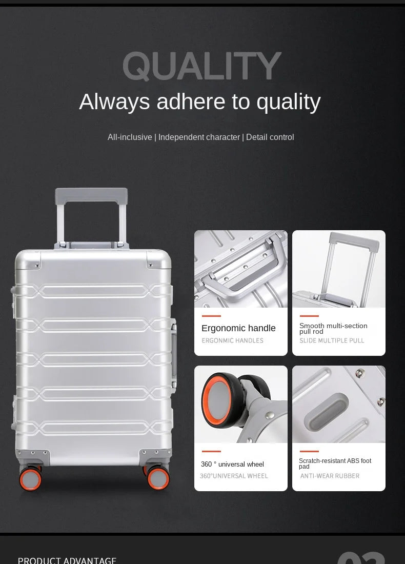 High Quality Senior Travel Luggage 100% Aluminum-magnesium Alloy Material  20/24/26/28 Size Spinner Brand Travel Suitcase