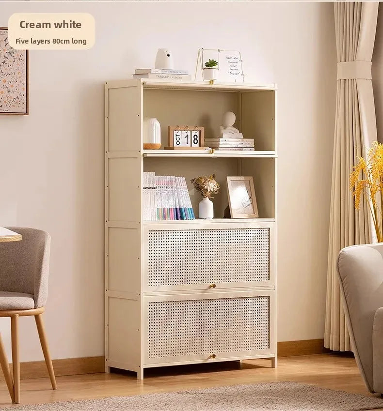 White Living Room Floor Cabinet for Tatami Bay Window Storage Cabinet Multifunctional Balcony Organizer Space-Saving Cupboard