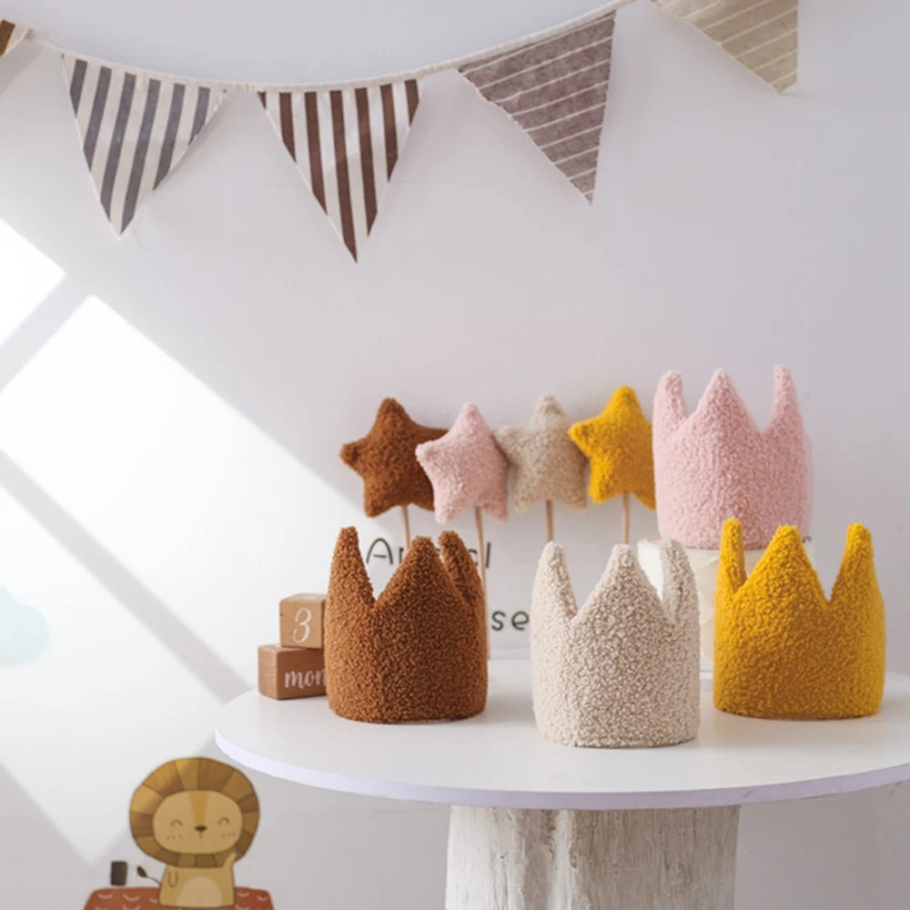 Baby Teddy Velvet Balloon Crown Hat Headwear Star Fairy Stick Happy Birthday Party Decoration Newborn Photography Accessories