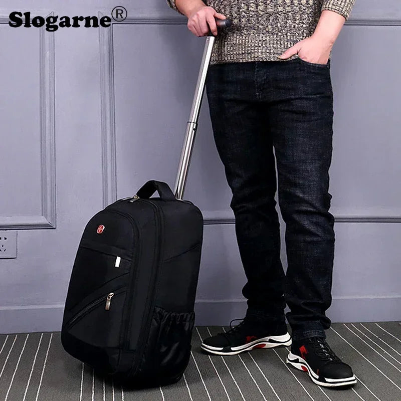Men Trolley Backpack Shoulders Travel Bag with Wheels 24 Inch Students Rolling Luggage Business Trolley Large Capacity Suitcases