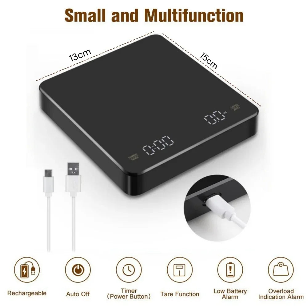 Mini Digital Kitchen Scale 0.1g Accuracy,max 3kg Food Scale with Timer for Coffee Brewing, Baking Pocket Scale with LCD Display