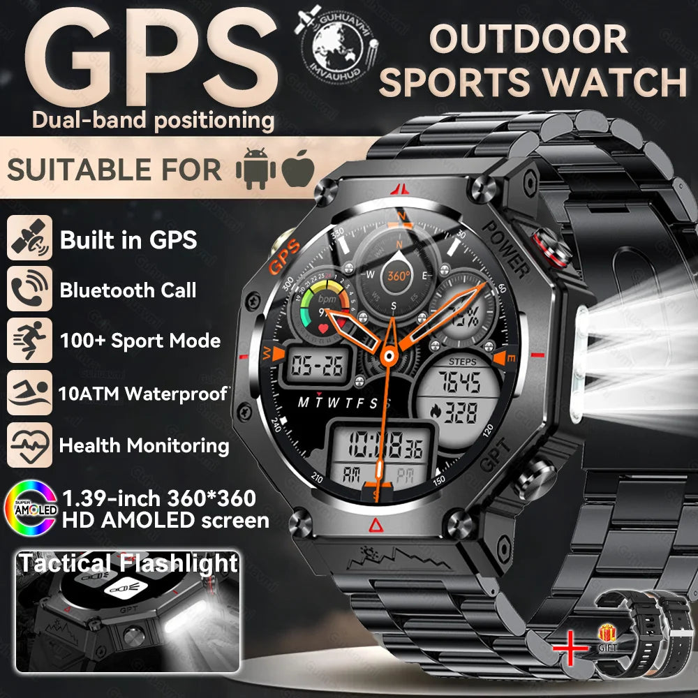 Military Smart Watch T-Rex 3 Bulit-in GPS Compass Altimeter Barometric 10ATM IP69K Waterproof AMOLED Bluetooth Call Smart watch