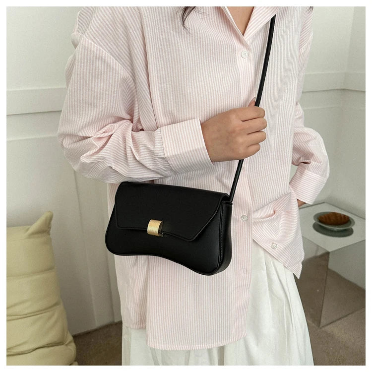 Simple Metal Buckle Handbag MessengerBag, Stylish and Versatile Shoulder Underarm Bag, Chic Baguette Bags for Women Daily Use