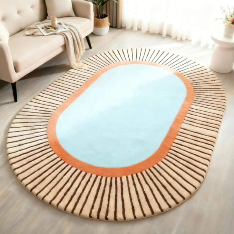 Modern Style Bedroom Decor Line Carpet Anti-slip Carpets for Living Room Thick Plush Lounge Oval Floor Mat Fluffy Soft Study Rug