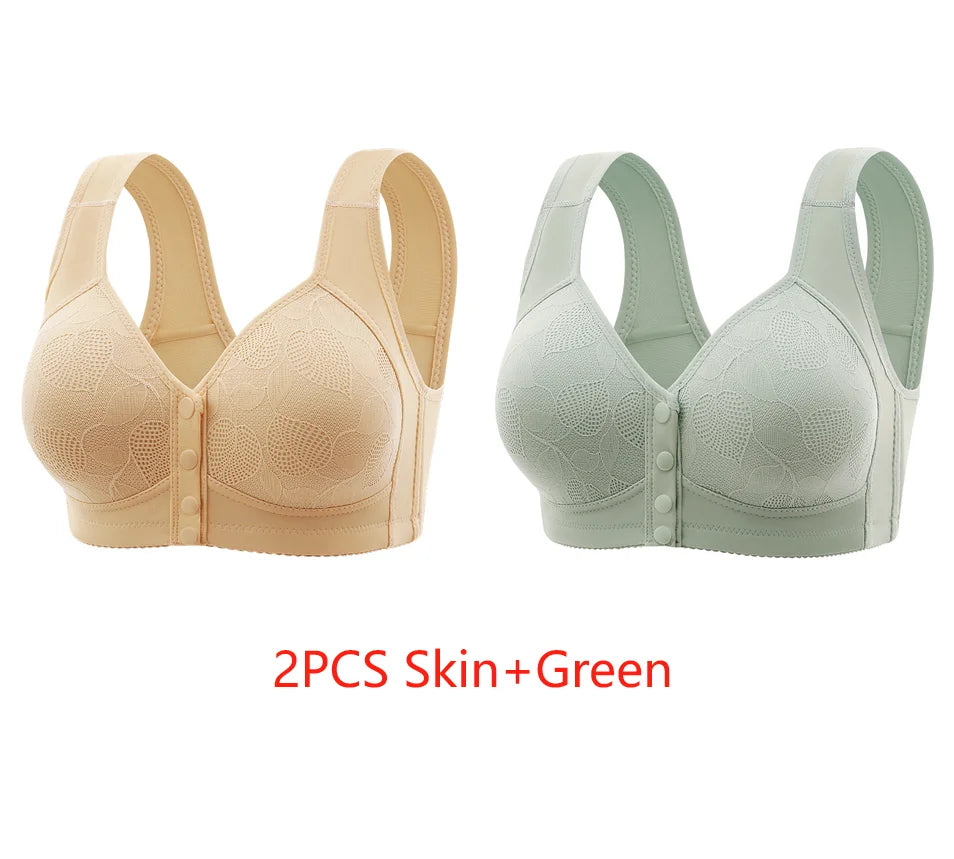 New Pregnant Women's Front Open Button Breastfeeding Bra Women's Large Steel Ring Free Bra Traceless Thin Comfortable Bra