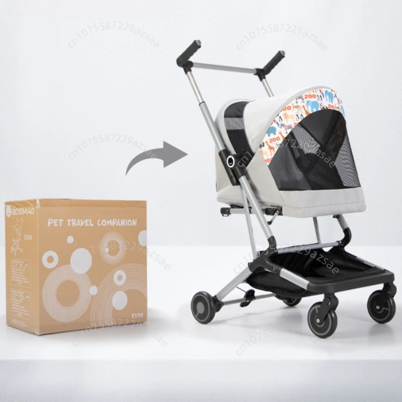 Portable pet stroller Ultra-light and easy to fold Large capacity pet stroller can accommodate two cats at the same time