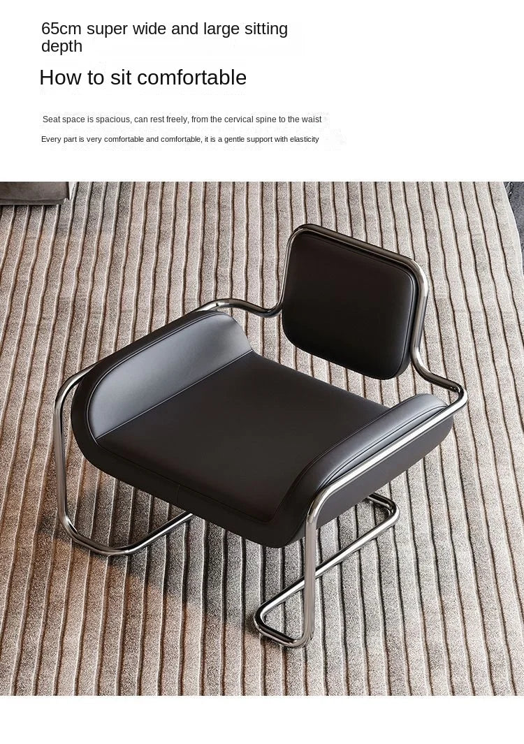X&D Medieval Stainless Steel Irregular Nappa Leather Convex Chair Light Luxury Minimalist Home Leisure Single Sofa Chair New