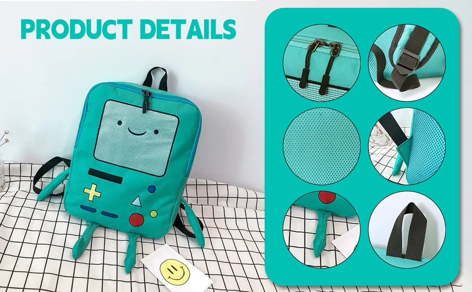 14 Inch Cute Cartoon Backpack Adventure Time Anime Casual Travel Green Anime Bag Breathable Portable Lightweight