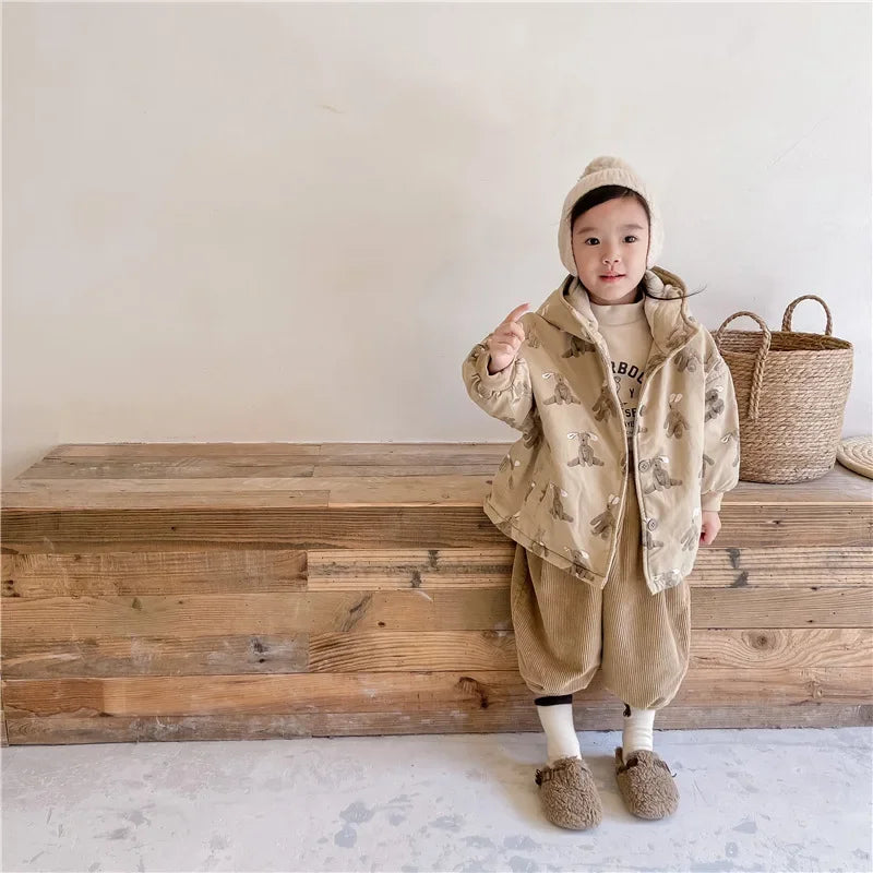 Children From 1 To 7 Years Outerwear Cartoon Kids Thick Padded Coat With Hood Korean Baby Clothing Girl Boy Jacket Warm Winter