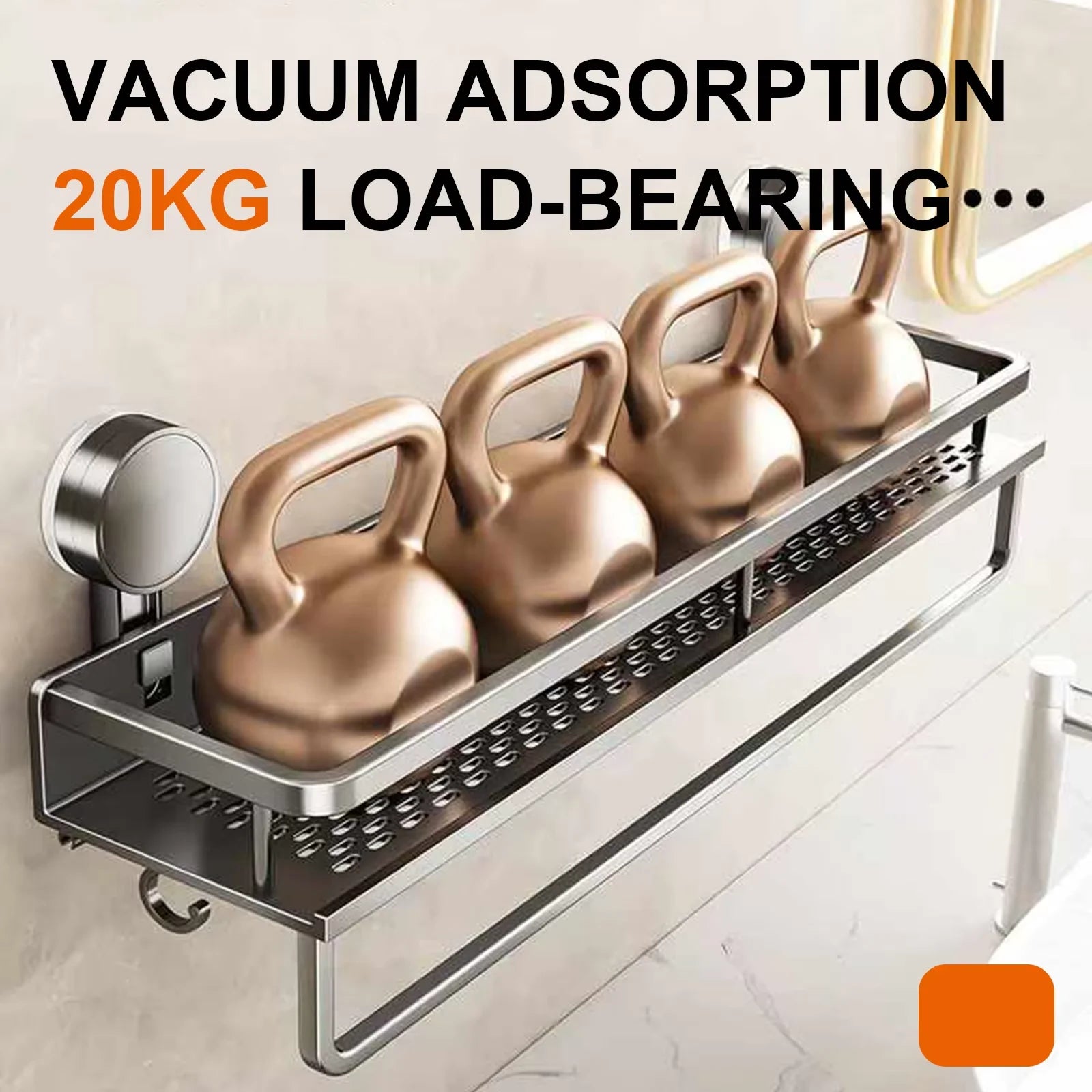 Space Aluminum Suction Cup Bathroom Rack No-punch Wall Mount Shower Storage Shelf Large Capacity Strong Load-bearing