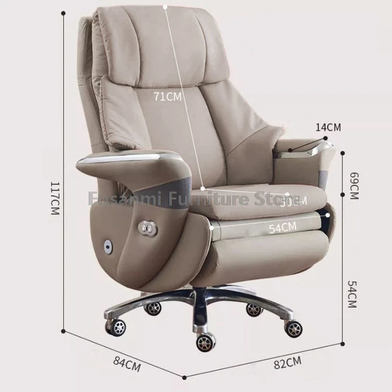 Comfortable and Soft Leather Electric Home Gaming Swivel Chair Thick Boss Office Chair Ergonomic Adjustable Height Desk Chairs