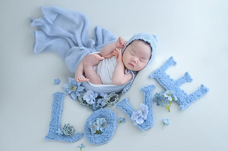 Blue Love Photography Theme Wrapping Props Knitted Night Cap Artificial Flower Photo Decoration Prop Studio Shooting Accessories