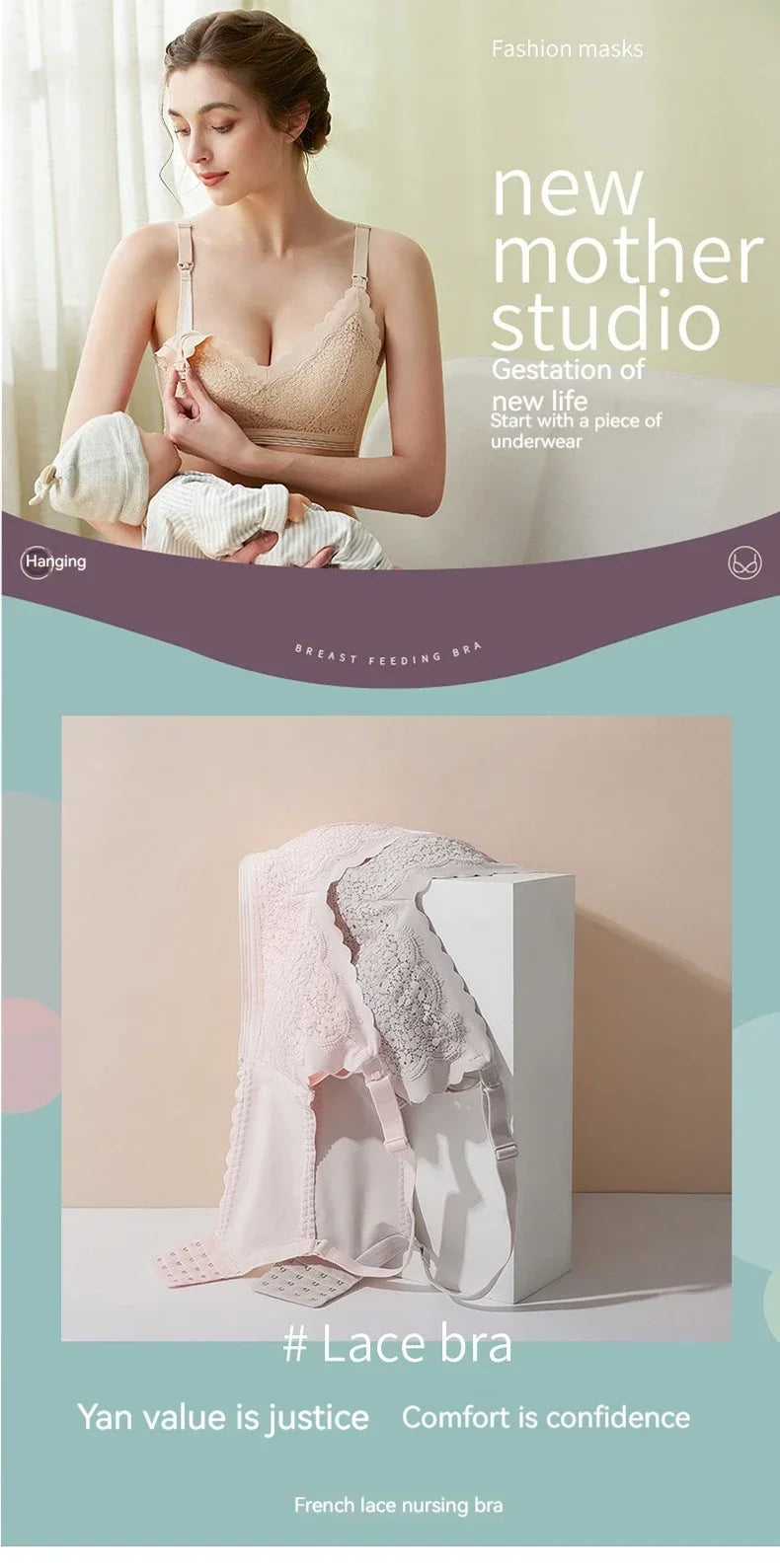 New Lace Up Buckle Without Steel Ring to Prevent Sagging Breastfeeding Bra is Soft and Comfortable For Pregnant Women in Large