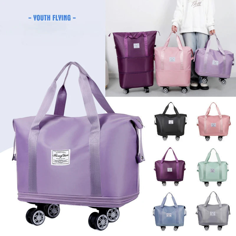 Universal Wheel Expandable Luggage Large Capacity Lightweight Travel Fitness Bag with Dry And Wet Separation Storage