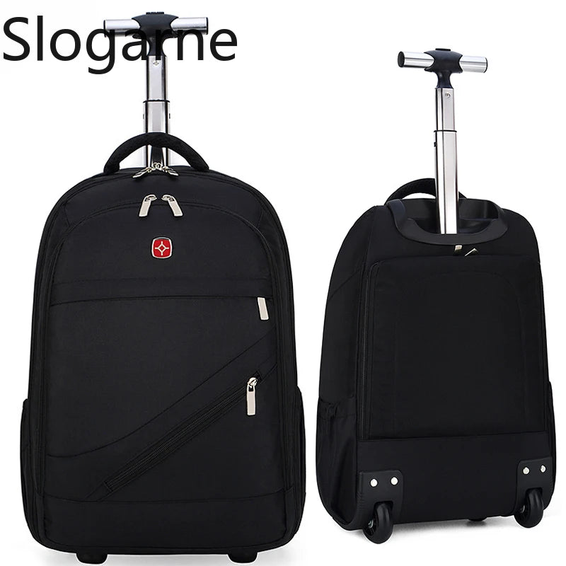 Men Trolley Backpack Shoulders Travel Bag with Wheels 24 Inch Students Rolling Luggage Business Trolley Large Capacity Suitcases