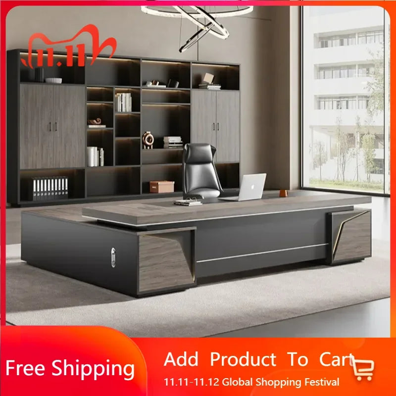 Light Luxury Vintage Office Desk Organizer L Shaped Mid Century Dark Wood Computer Desks Work Art Bureau Meuble Office Furniture