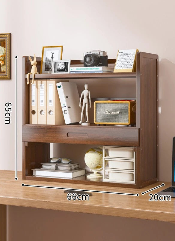 Simple desktop bookshelf dormitory multi-layer storage rack home student desk finishing shelf solid wood with extraction rack