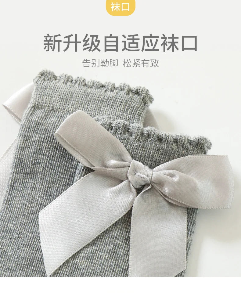 Baby Girls Bow Knee High Socks Cute Kids Girl Student Princess Sock Children Solid Color Cotton Socks Infant Newborn Clothing