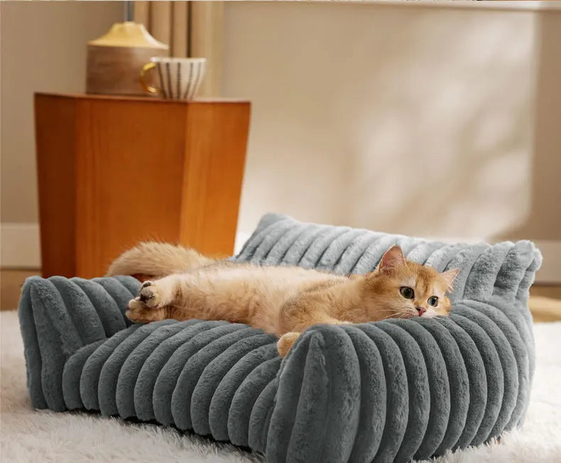 Winter Warm Cat Bed Sofa Removable Washable Cat Nest Soft Striped Pet Bed for Small Medium Dogs Cats Comfortable Plush Puppy Bed