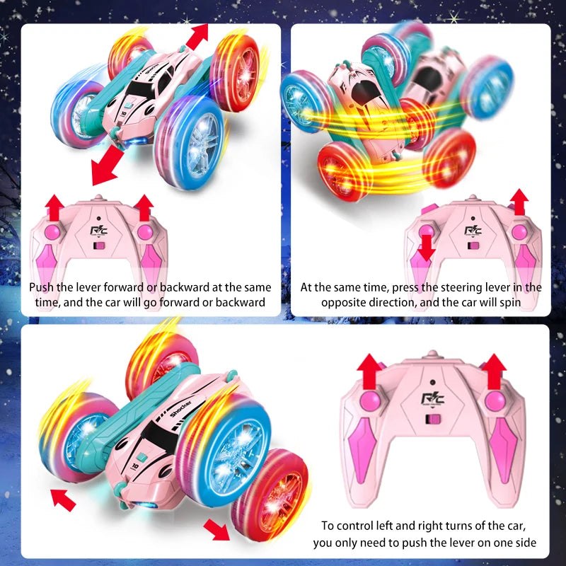 2.4G RC Stunt Car Children Double Sided Flip Remote Control Car 360 Degree Rotation Off Road Rc Drift Cars For Pink Girls Toys