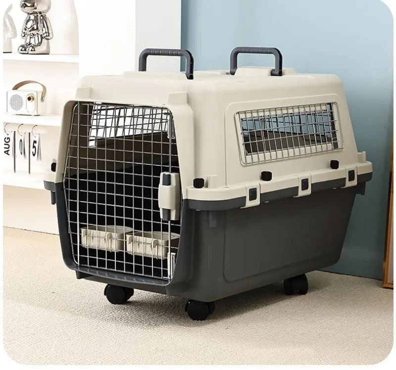 Pet Aviation Case Carrier Rolling Plastic Airline Approved Breathable Pet Cages Wire Door Travel Dog Cat Trolley Case Products