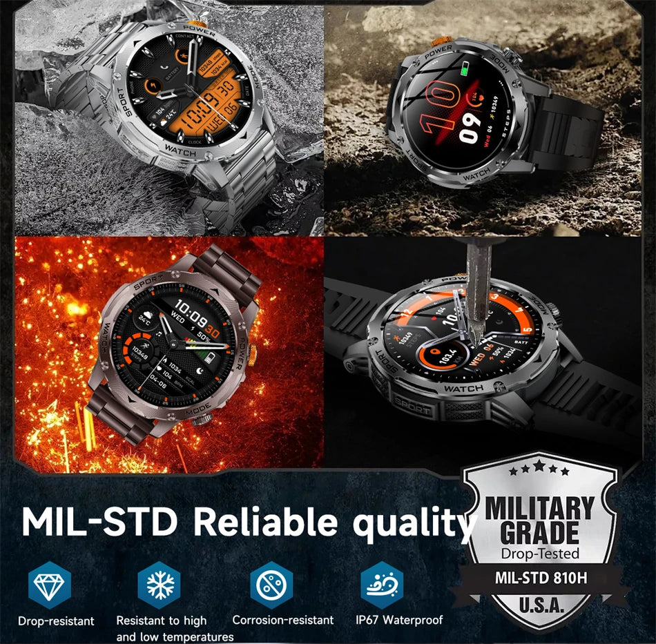 LIGE 2025 New For HUAWEI Xiaomi 1000mah AMOLED Smart Watch Men Sports Fitness LED Flashlight 3ATM Waterproof BT Call Smartwatch