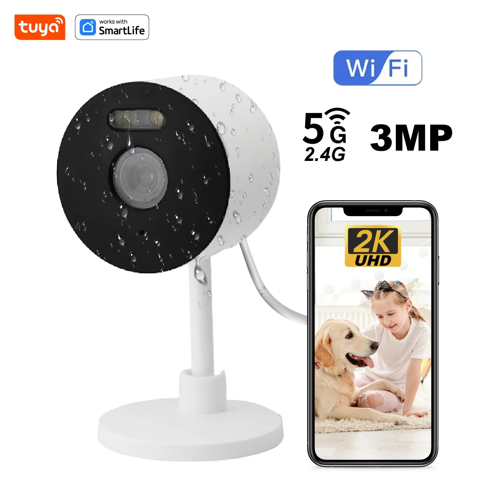 5G & 2.4G Tuya Smart Indoor/Outdoor Security Camera for Home,Baby/Elder/Pet Camera With Phone App,Color Night Vision 2-Way Audio