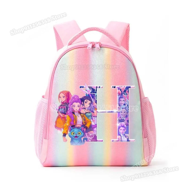 Anime K-pop Demon Hunters Letter A-Z Print Kids Backpack Girls Lightweight Casual School Back Pack Rainbow Color Mochilas Gifts