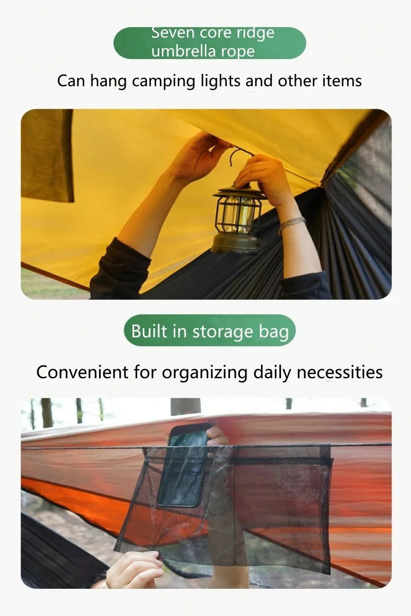 Outdoor 2-in-1 sunshade double-person anti-rollover mosquito-proof hammock, camping quick-opening hammock, with storage hammock