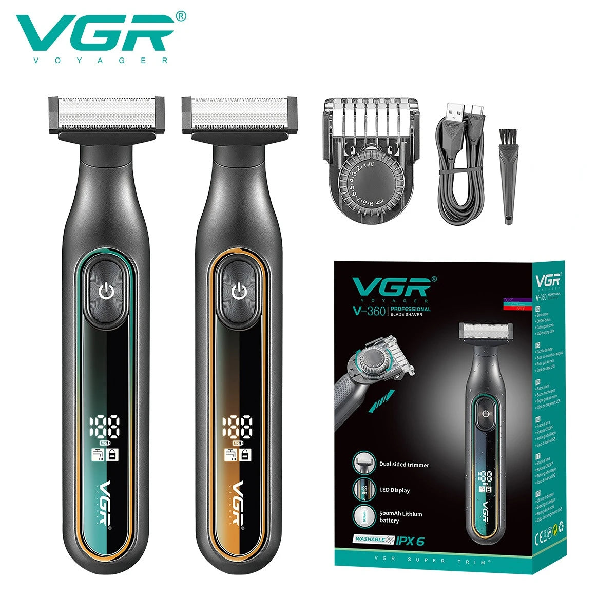 VGR Shaver Professional Shaving Machine Waterproof Beard Shaver Electric Razor LED Hair Trimmer Portable Shaver for Men V-360