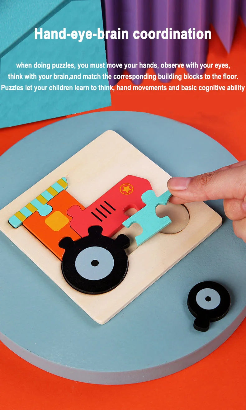 Wooden Puzzle Montessori Animals Carton Colorful Learning Education Toys Tangram Jigzaw Cognitive Wood For Children Kids Gift