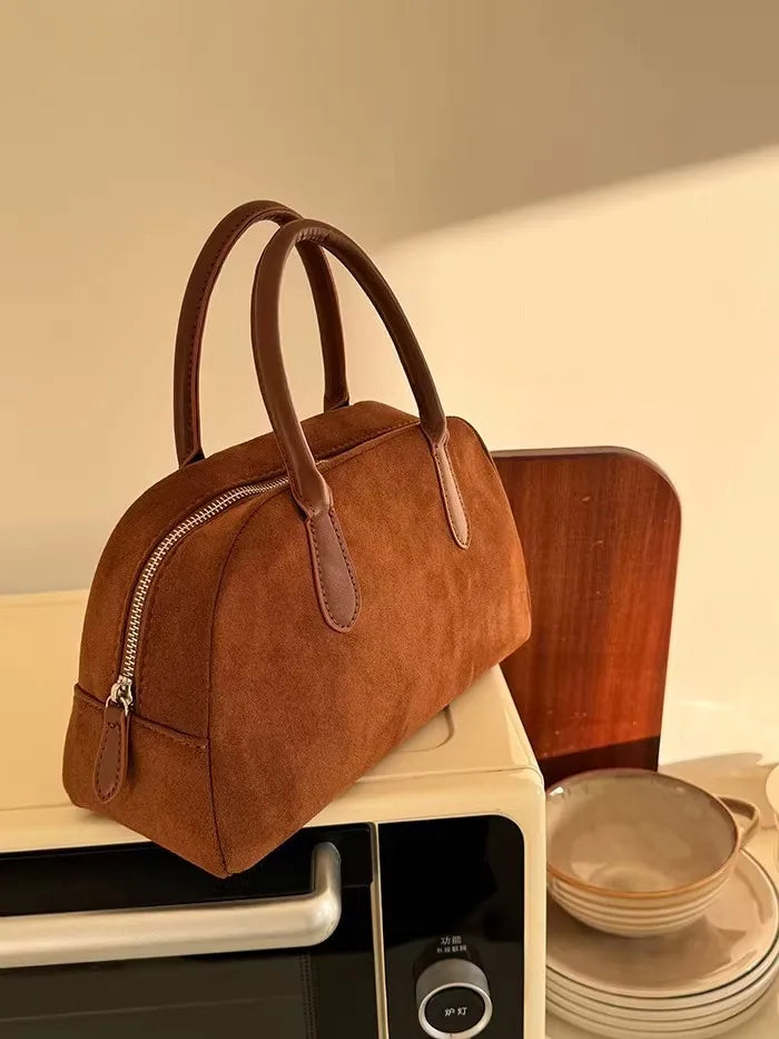 Brown Vintage Suede Tote Bag High Quality Designer Luxury Boston Handbag 2025 Winter New in Women's Bags Korean Hand Bag Ladies