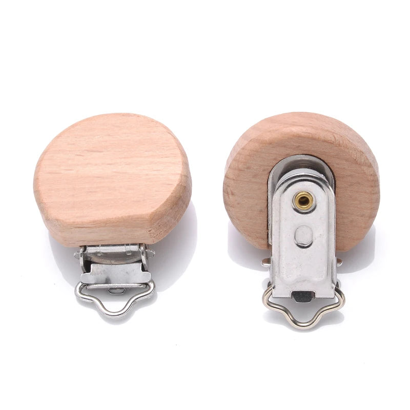 10Pcs Metal Wooden Dummy Nipples Holder Food Grade Chewable Teething Clips DIY Wood Beech Baby Pacifier Chain Nursing Teether