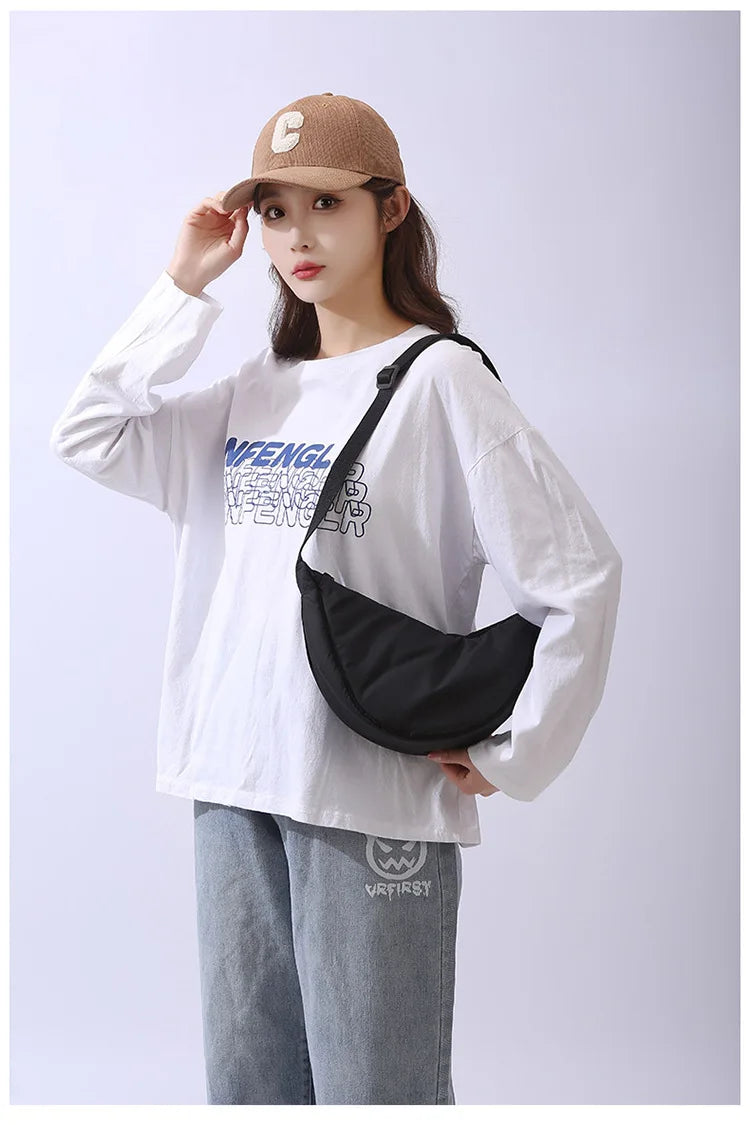 Simple Design Women's Messenger Bag Fashion Ladies Nylon Hobos Small Shoulder Bags Vintage Female Girls Purse Cloth Handbags