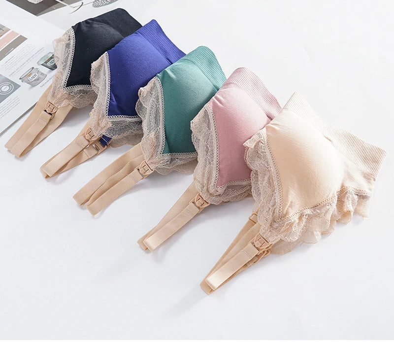 Wireless Front Open Nursing Bra Soft Lace Breathable Seamless Maternity Breastfeeding Bras Maternal Support For Pregnant Women
