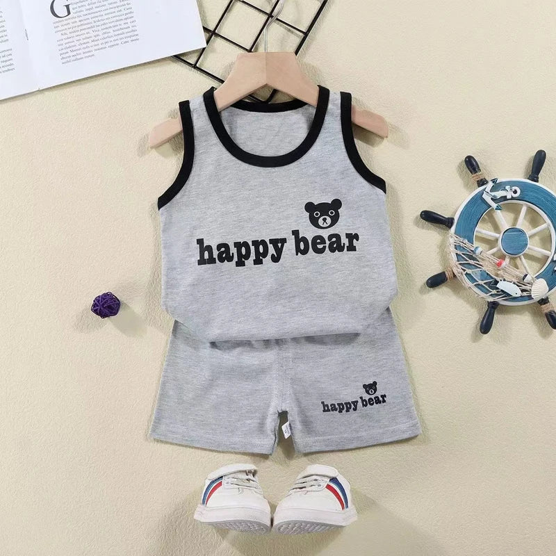 2PCS Children Sets Kids Clothes Vest Suit  Summer Children Clothing baby Cotton T-Shirts Shorts Tank Top  Boys Girls Sleeveless