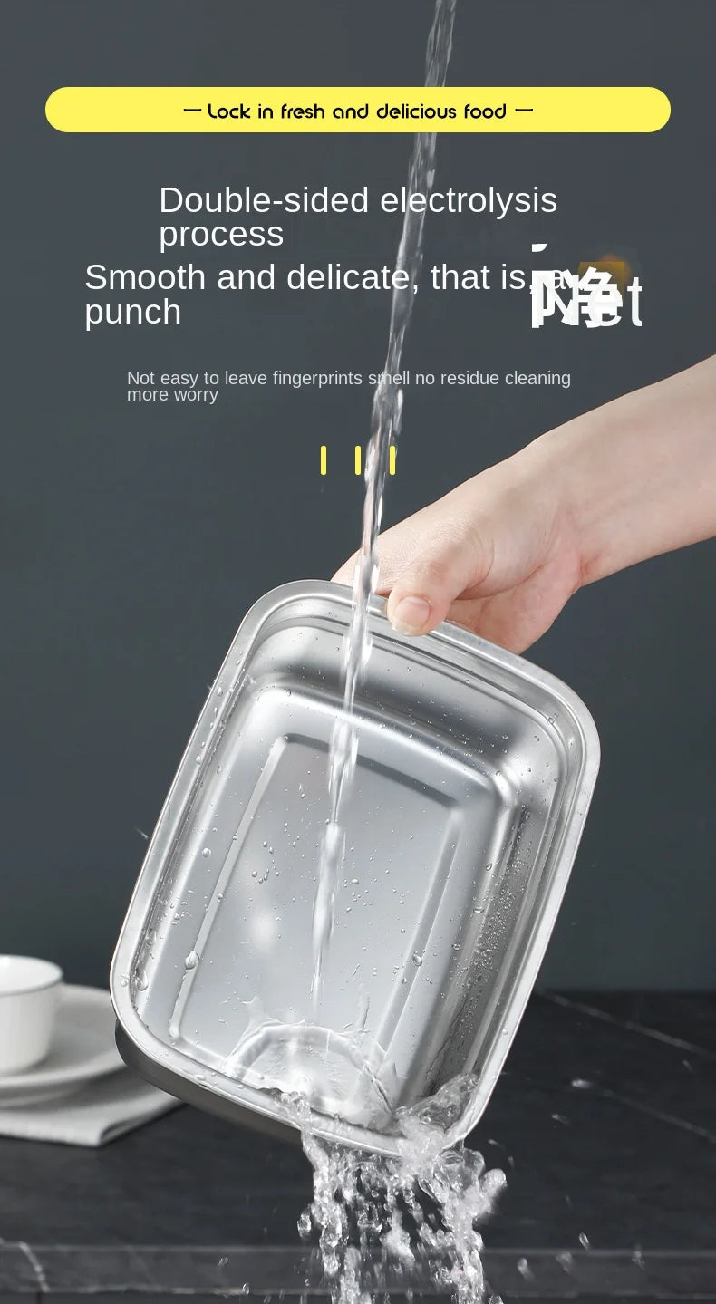 304 Stainless Steel Crisper, Lunch Box, Sealed Leak-proof Bento Box, Refrigerator Freezer Storage Box, Camping Lunch Box