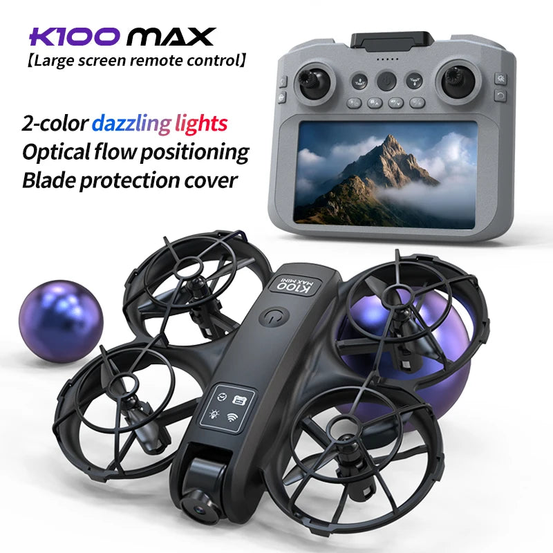 K100 Max Mini RC Drone 4K Professional HD Camera Optical Flow Positioning Colorfuls Dron Foldable RC Quadcopter Toys for Kids
