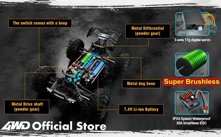 4WD Remote Control Car Off Road 4x4 RC High Speed Buggy Truck Super Brushless 50 or 80KM/H Fast Drift Racing Toy Kids Adults