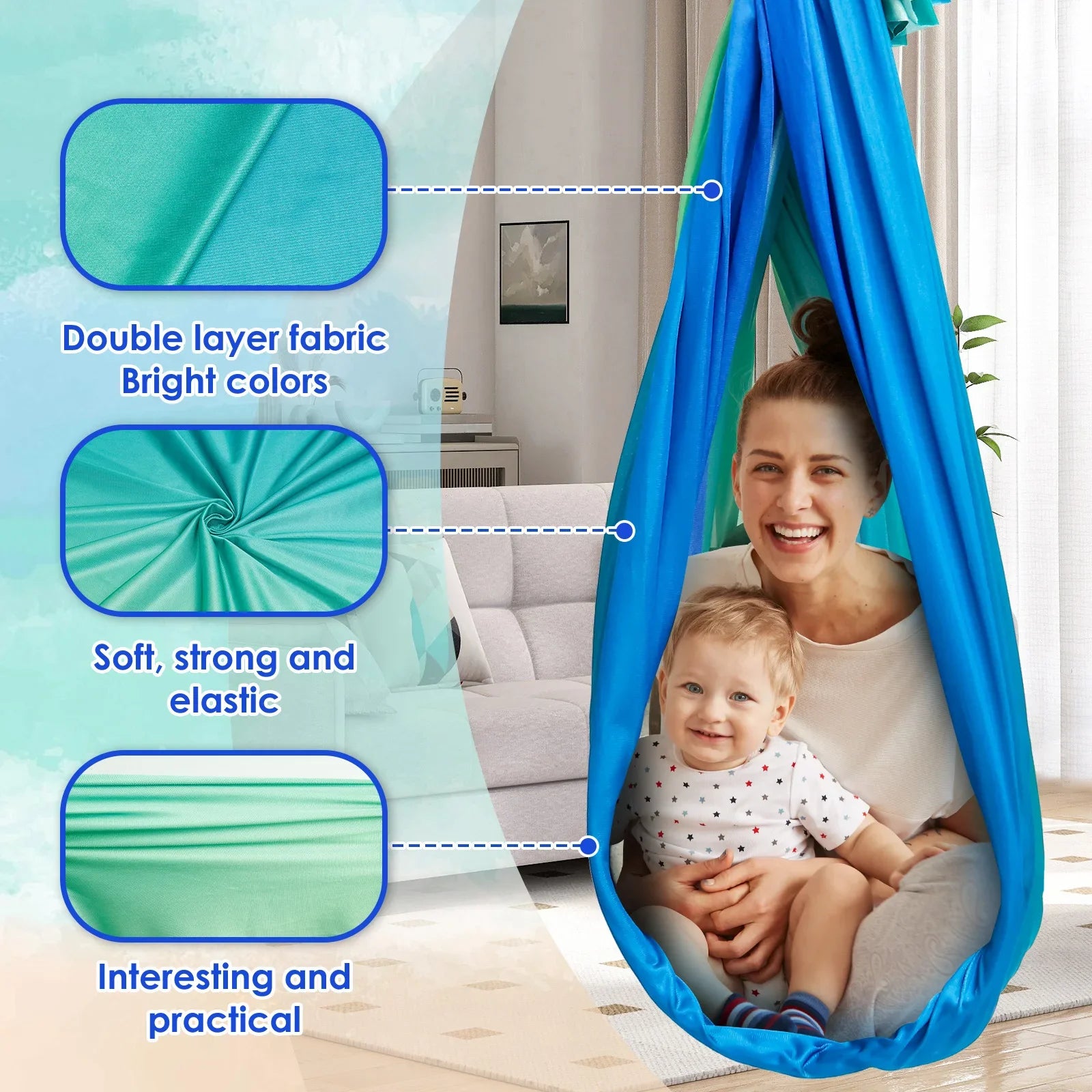 Sensory Swing Comfortable Kids Sensory Hammock Holds up to 200 lbs Indoor Cuddle Swing with 360° Swivel Hardware for Children
