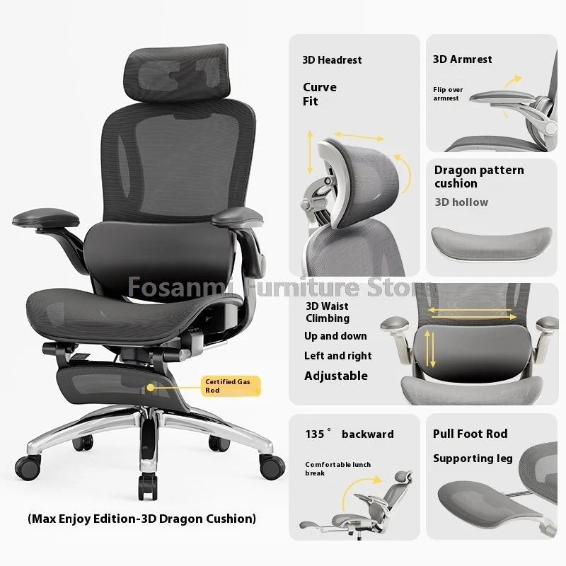 Home Office Adjustable Reclining Ergonomic Chair with Footrest Breathable Mesh Computer Gaming Swivel Chairs with Lumbar Support