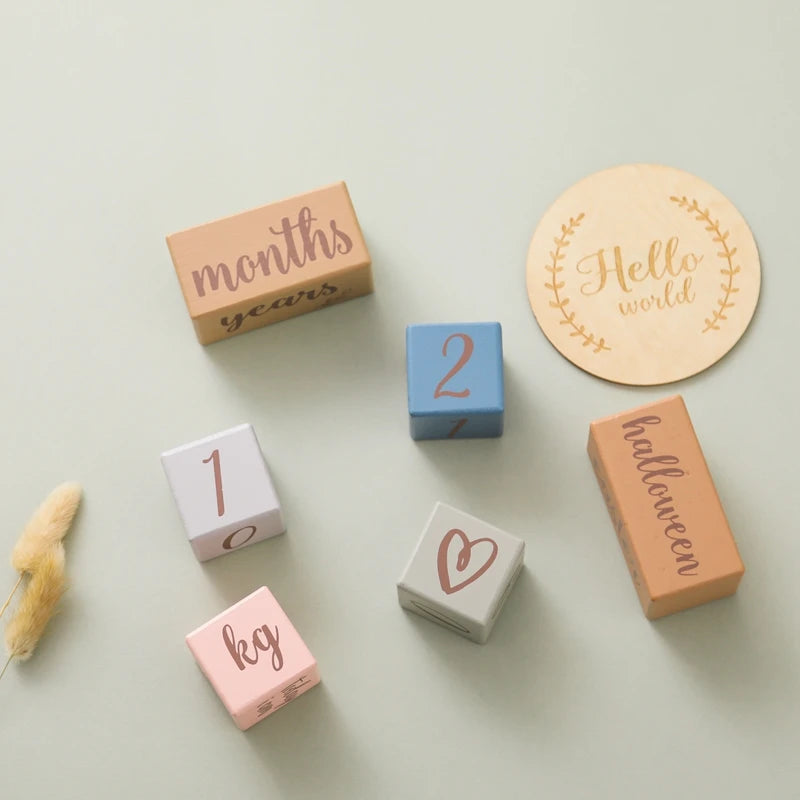 7pcs/set Wooden Baby Month Milestone Digit Record Card Newborn Birthday Gift Souvenir Baby Photo Photography Accessorie With Box