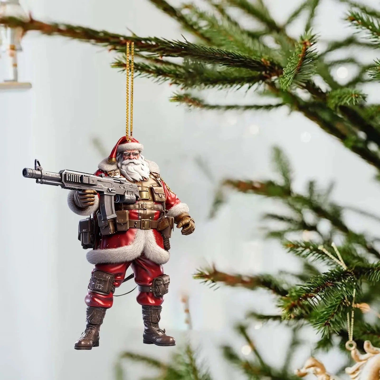 Cool And Imposing Santa Acrylic Material 2D Santa Cool Pendant Decoration Office Home Christmas Tree Decoration